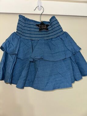 Pixie Lane Girls' NWT Size 7 Blue Tiered Denim-Style Skirt